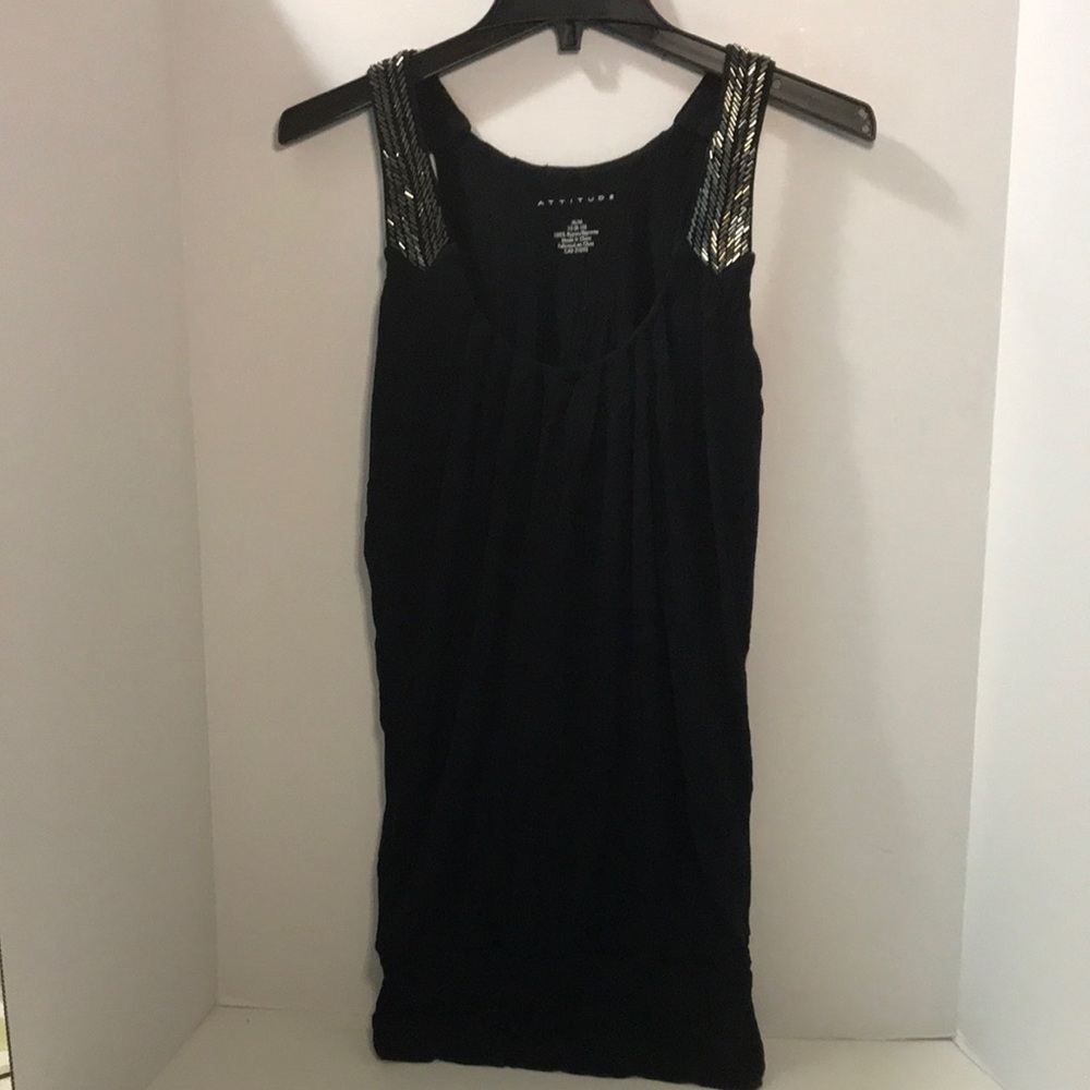 Attitude Jersey knit short sleeve top with glass beading